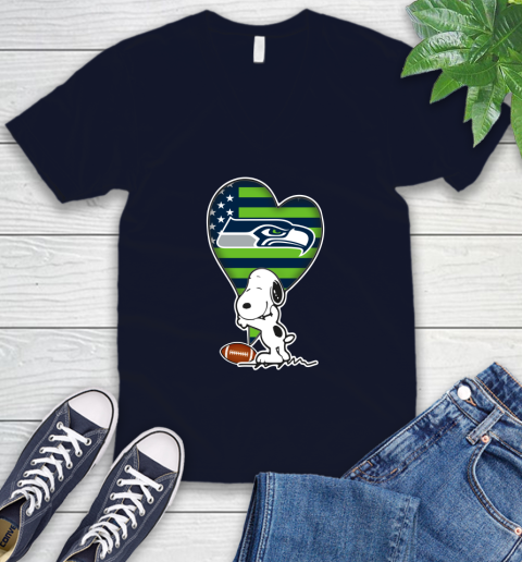 Seattle Seahawks NFL Football The Peanuts Movie Adorable Snoopy V-Neck T-Shirt 3