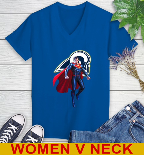 NFL Superman DC Sports Football Los Angeles Rams Women's V-Neck T-Shirt 11