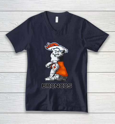 NFL Football My Cat Loves Denver Broncos V-Neck T-Shirt 2