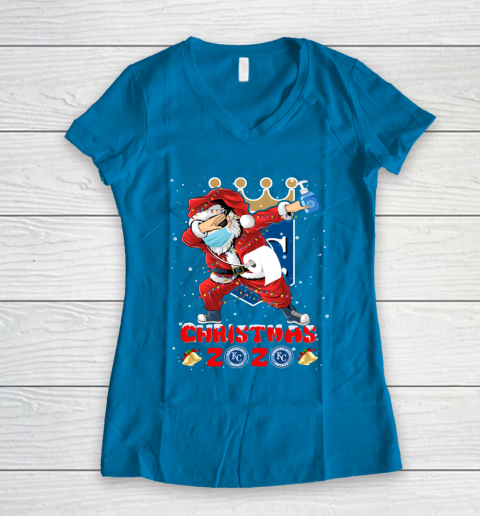 Kansas City Royals Funny Santa Claus Dabbing Christmas 2020 MLB Women's V-Neck T-Shirt 5