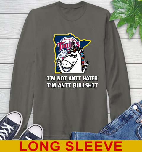 Minnesota Twins MLB Baseball Unicorn I'm Not Anti Hater I'm Anti Bullshit Long Sleeve T-Shirt 8