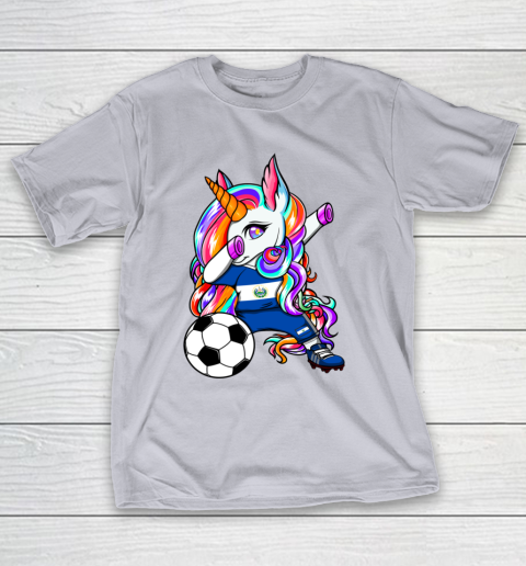 Dabbing Unicorn El Salvador Soccer Fans Jersey Flag Football T-Shirt 18