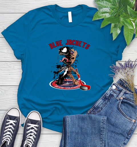 NHL Columbus Blue Jackets Hockey Venom Groot Guardians Of The Galaxy Women's T-Shirt 7