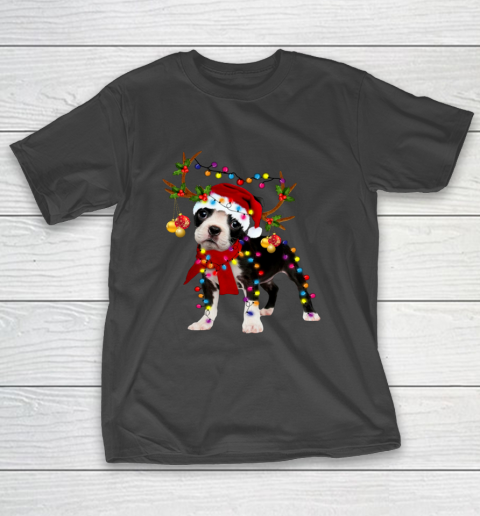 Santa Boston terrier reindeer Light Christmas gifts T-Shirt