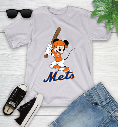 MLB Baseball New York Mets Cheerful Mickey Mouse Shirt Youth T-Shirt 4