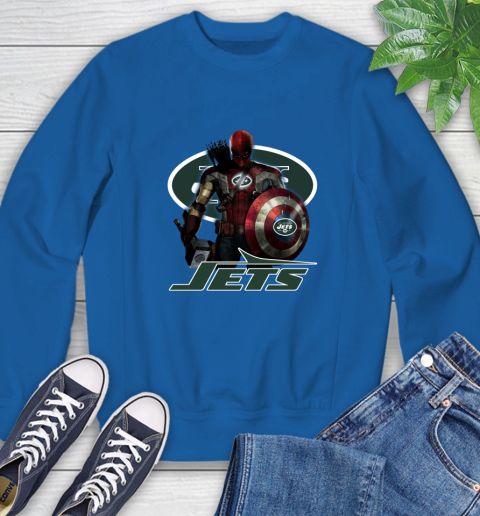 NFL Captain America Thor Spider Man Hawkeye Avengers Endgame Football New York Jets Sweatshirt 8
