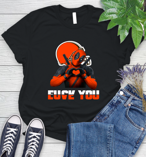 NHL Cleveland Browns Deadpool Love You Fuck You Football Sports Women's T-Shirt