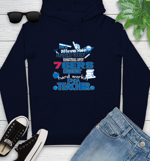 Philadelphia 76ers NBA I'm A Difference Making Student Caring Basketball Loving Kinda Teacher Youth Hoodie 3