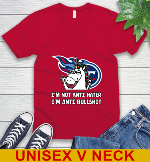Tennessee Titans NFL Football Unicorn I'm Not Anti Hater I'm Anti Bullshit V-Neck T-Shirt 7