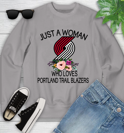 NBA Just A Woman Who Loves Portland Trail Blazers Basketball Sports Youth Sweatshirt 2