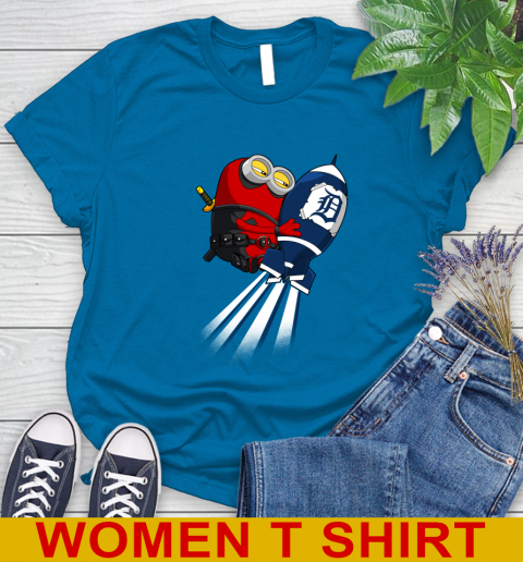 MLB Baseball Detroit Tigers Deadpool Minion Marvel Shirt Women's T-Shirt 8