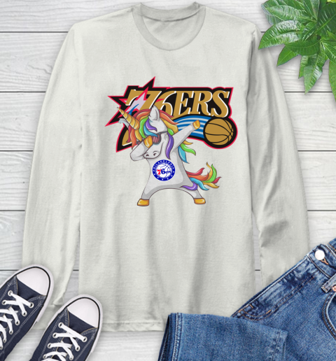 Philadelphia 76ers NBA Basketball Funny Unicorn Dabbing Sports Long Sleeve T-Shirt 12