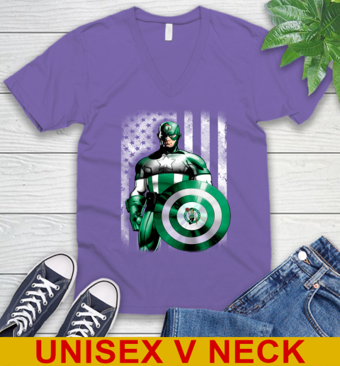 Boston Celtics NBA Basketball Captain America Marvel Avengers American Flag Shirt V-Neck T-Shirt 8