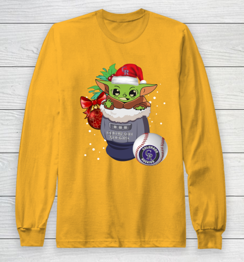 Colorado Rockies Christmas Baby Yoda Star Wars Funny Happy MLB Long Sleeve T-Shirt 3