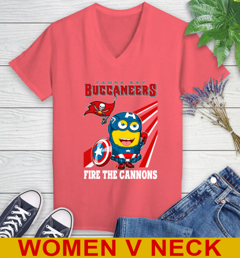 NFL Football Tampa Bay Buccaneers Captain America Marvel Avengers Minion Shirt Women's V-Neck T-Shirt 6