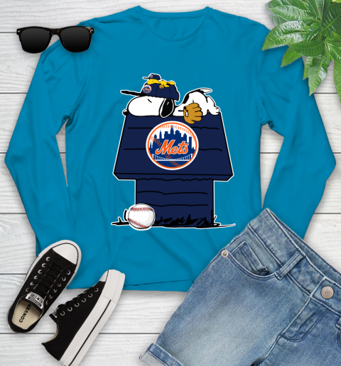 MLB New York Mets Snoopy Woodstock The Peanuts Movie Baseball T Shirt Youth Long Sleeve 7