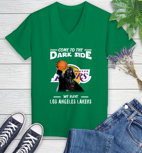 NBA Come To The Dark Side We Have Los Angeles Lakers Star Wars Darth Vader Basketball Women's V-Neck T-Shirt 5
