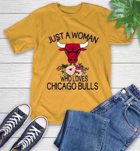 NBA Just A Woman Who Loves Chicago Bulls Basketball Sports T-Shirt 2