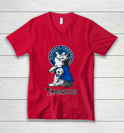 NBA Basketball My Cat Loves Minnesota Timberwolves V-Neck T-Shirt 6