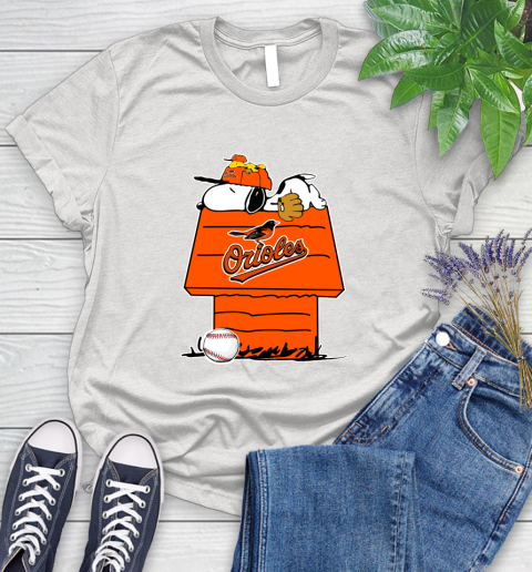 MLB Baltimore Orioles Snoopy Woodstock The Peanuts Movie Baseball T Shirt Women's T-Shirt