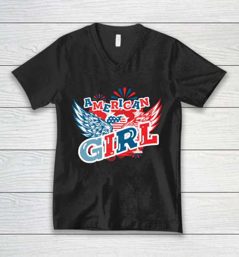 4th Of July American Girl, Fourth Of July V-Neck T-Shirt