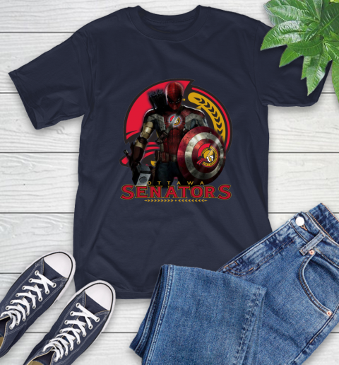NHL Captain America Thor Spider Man Hawkeye Avengers Endgame Hockey Ottawa Senators T-Shirt 4