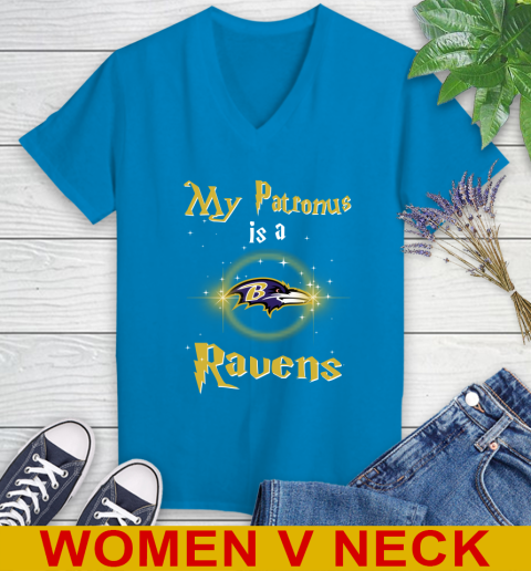 NFL Football Harry Potter My Patronus Is A Baltimore Ravens Women's V-Neck T-Shirt 7