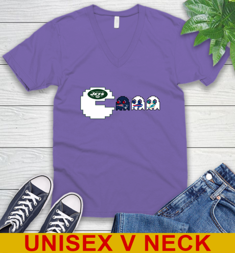 New York Jets NFL Football Pac Man Champion V-Neck T-Shirt 9