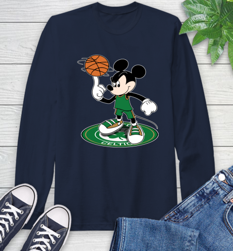 NBA Basketball Boston Celtics Cheerful Mickey Disney Shirt Long Sleeve T-Shirt 4