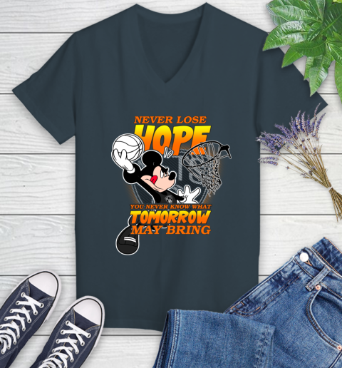 Brooklyn Nets NBA Basketball Mickey Disney Never Lose Hope Women's V-Neck T-Shirt 8