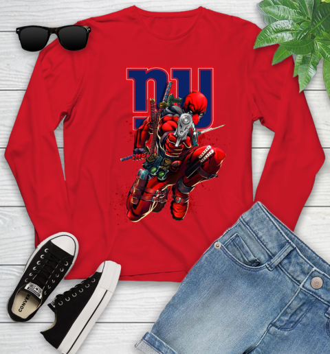 NFL Deadpool Marvel Comics Sports Football New York Giants Youth Long Sleeve 11