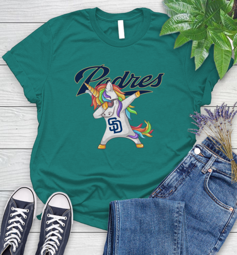 San Diego Padres MLB Baseball Funny Unicorn Dabbing Sports Women's T-Shirt 12