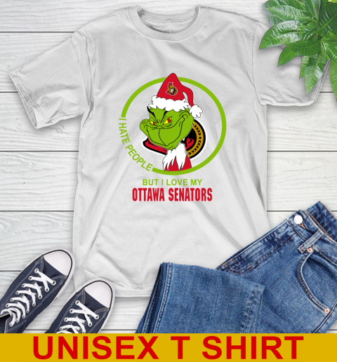 Ottawa Senators NHL Christmas Grinch I Hate People But I Love My Favorite Hockey Team T-Shirt