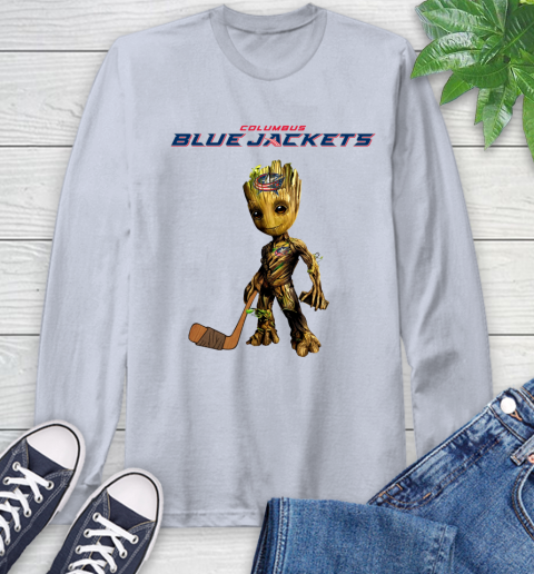 Columbus Blue Jackets NHL Hockey Groot Marvel Guardians Of The Galaxy Long Sleeve T-Shirt 6