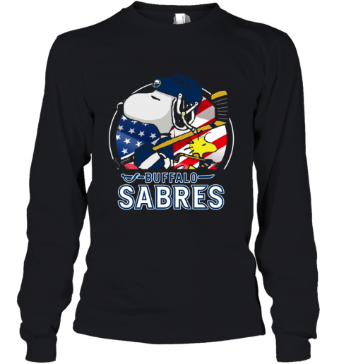kudn buffalo sabres ice hockey snoopy and woodstock nhl youth long sleeve 50 front black