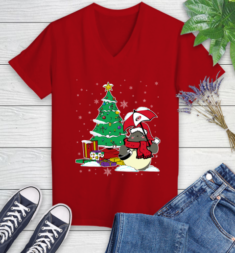 Carolina Hurricanes NHL Hockey Cute Tonari No Totoro Christmas Sports Women's V-Neck T-Shirt 11