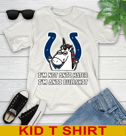 Indianapolis Colts NFL Football Unicorn I'm Not Anti Hater I'm Anti Bullshit Youth T-Shirt
