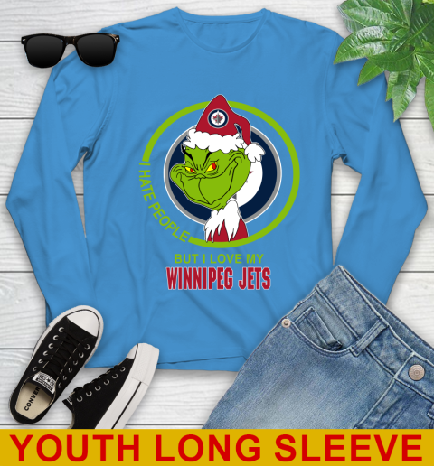 Winnipeg Jets NHL Christmas Grinch I Hate People But I Love My Favorite Hockey Team Youth Long Sleeve 8
