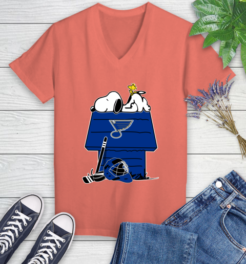 St.Louis Blues NHL Hockey Snoopy Woodstock The Peanuts Movie Women's V-Neck T-Shirt 6