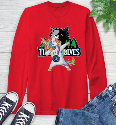 Minnesota Timberwolves NBA Basketball Funny Unicorn Dabbing Sports Long Sleeve T-Shirt 10