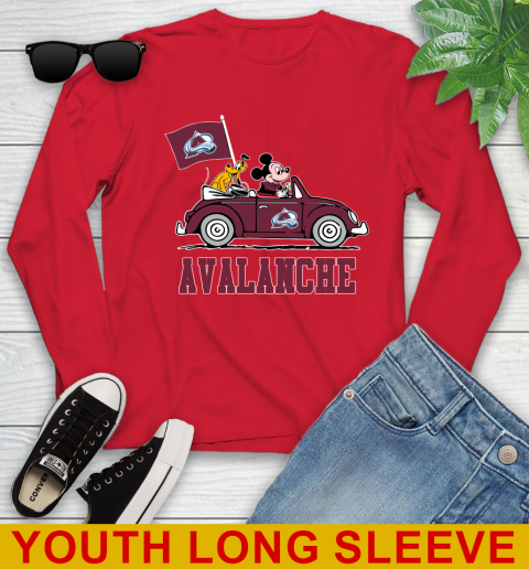 NHL Hockey Colorado Avalanche Pluto Mickey Driving Disney Shirt Youth Long Sleeve - Image 12