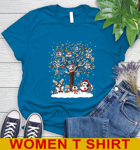 Husky dog pet lover light christmas tree shirt 233
