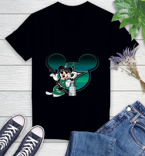 NHL Dallas Stars Stanley Cup Mickey Mouse Disney Hockey T Shirt Women's V-Neck T-Shirt 2
