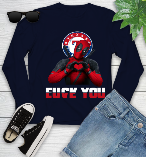 MLB Texas Rangers Deadpool Love You Fuck You Baseball Sports Youth Long Sleeve 2