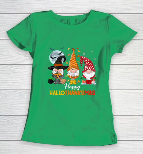 Gnomes Halloween And Merry Christmas Happy Hallothanksmas Women's T-Shirt 5