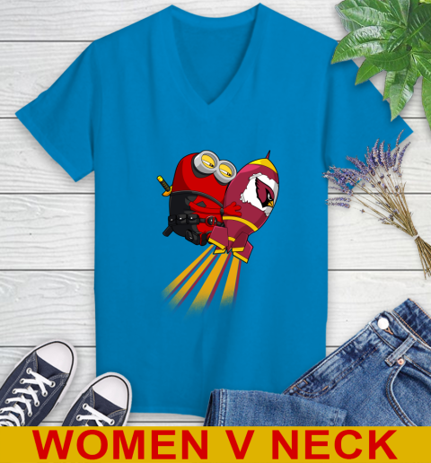 NFL Football Arizona Cardinals Deadpool Minion Marvel Shirt Women's V-Neck T-Shirt 7