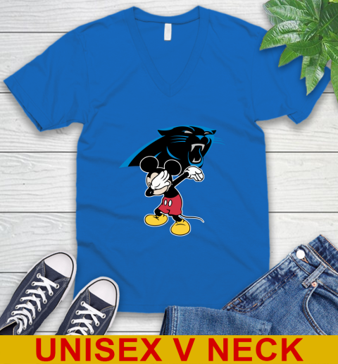 Carolina Panthers NFL Football Dabbing Mickey Disney Sports V-Neck T-Shirt 6