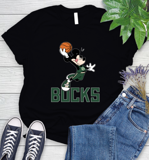 NBA Basketball Milwaukee Bucks Cheerful Mickey Mouse Shirt Women's T-Shirt
