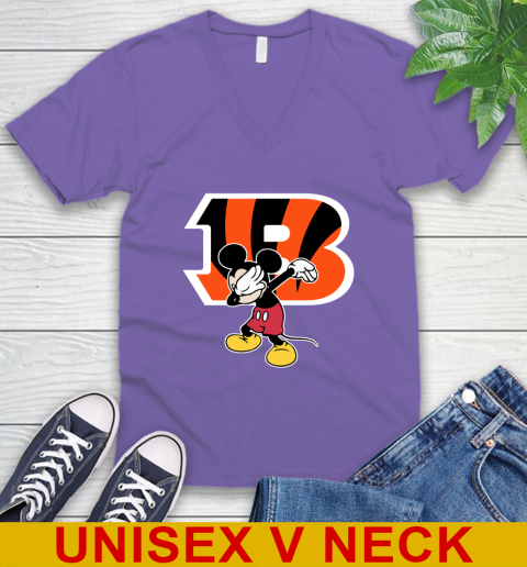 Cincinnati Bengals NFL Football Dabbing Mickey Disney Sports V-Neck T-Shirt 9