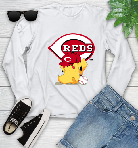 MLB Pikachu Baseball Sports Cincinnati Reds Youth Long Sleeve